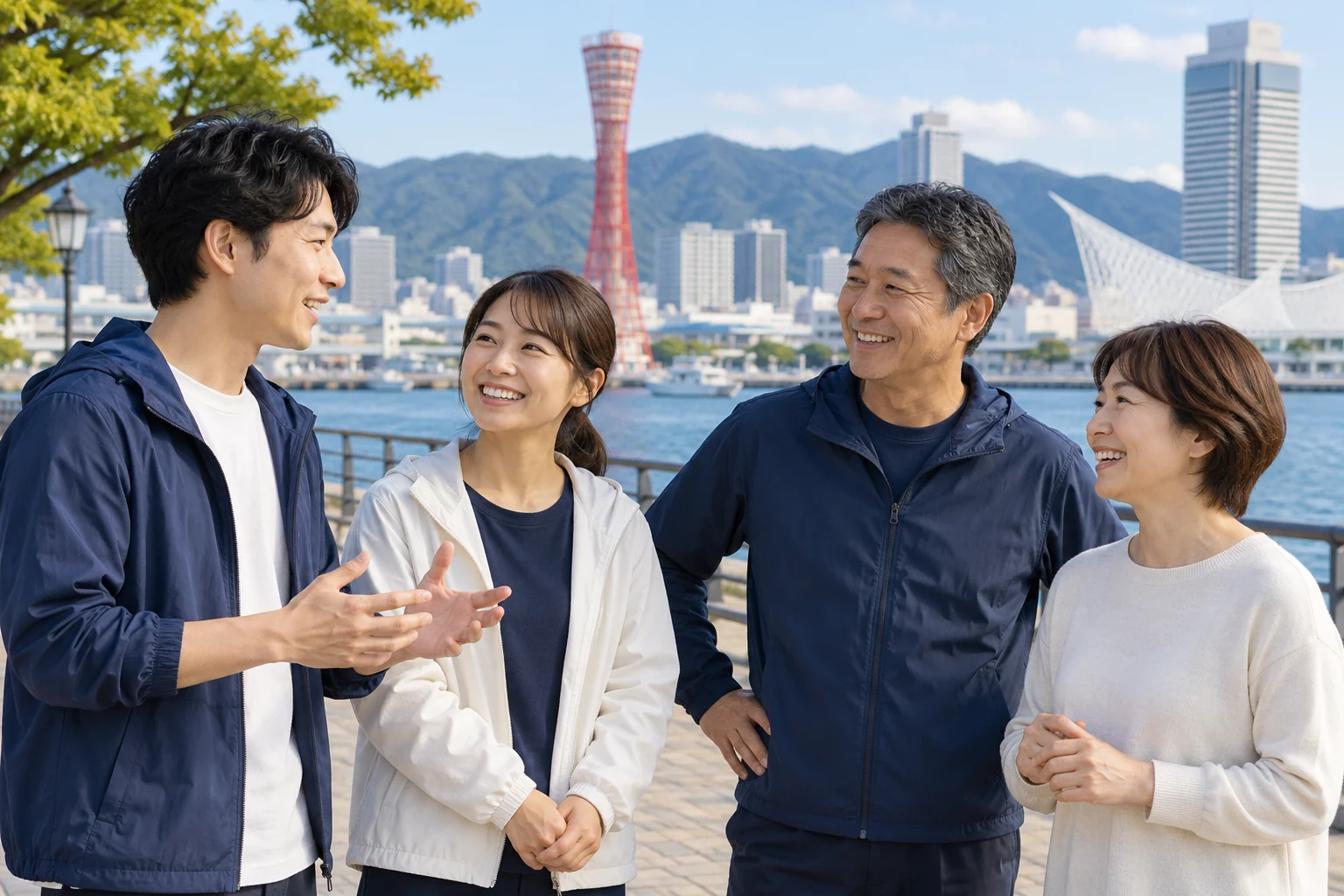 神戸の街で交流する人々を表現したAIイメージ